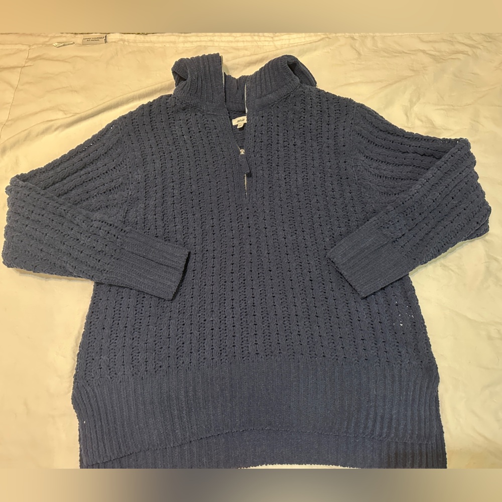 Aerie Blue Cowl Neck Sweater with Ribbed Texture LIKE NEW